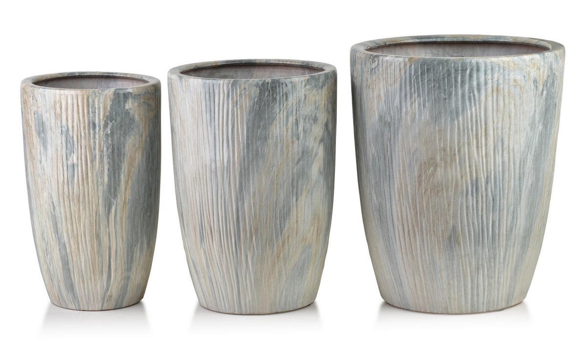 BLUMENTOPF Neva Marble 3er Set Grau 37x37x47/30x30x43/24x24x40 cm Keramik - Grau, Keramik (37/47cm) - Mondex