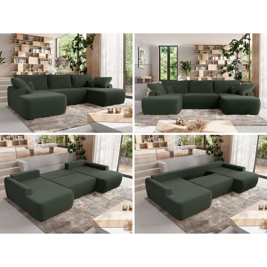 Thumbnail - MKS Wohnlandschaft, Dunkelgrün, Textil, 6-Sitzer, U-Form, 370x100x187 cm, Oeko-Tex®, Wohnzimmer, Sofas & Couches, Wohnla...
