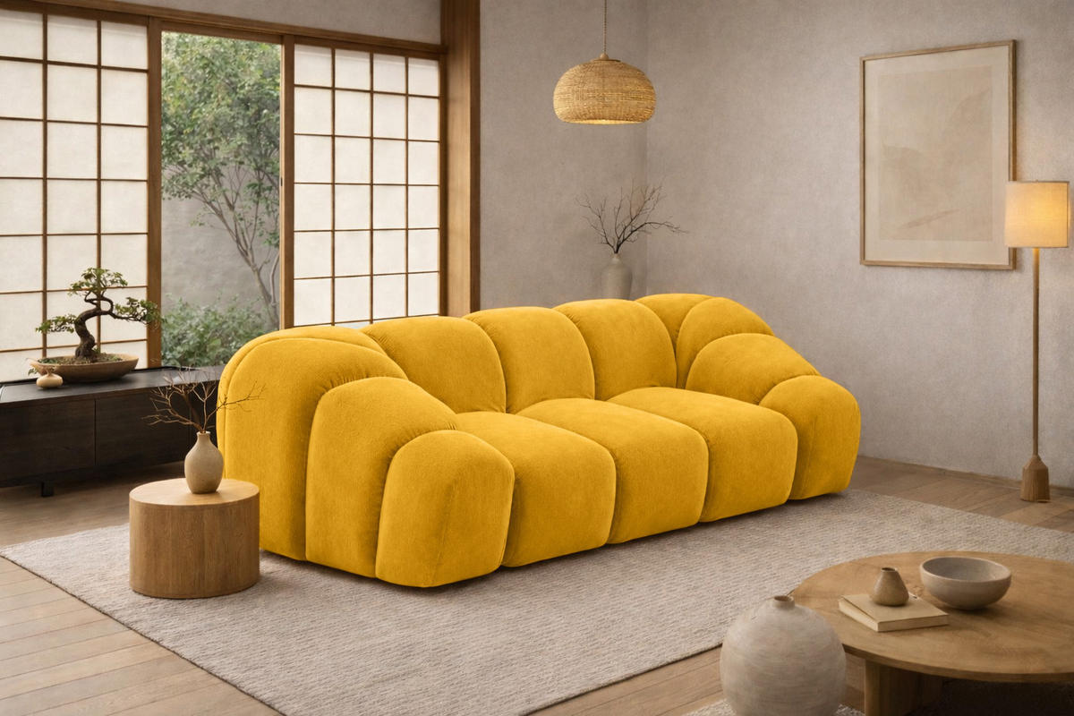 SOFA 2-Sitzer modular, Veloursstoff Bluvel, Golden, CROISSANT - Goldfarben, Holz (200/72/115cm) - Kaiser Möbel