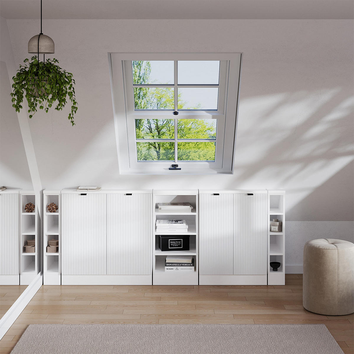 DACHSCHRÄGENSCHRANK-SET Rion Weiß Riffel 210 cm 5er Set - Weiß, Holzwerkstoff (210/81.6/46cm) - Vicco