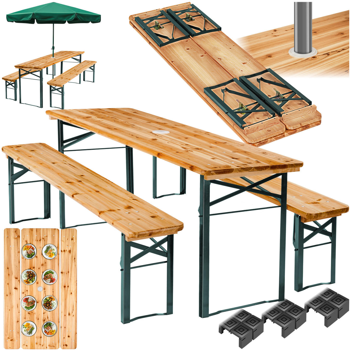 BIERZELTGARNITUR Ludwig,Holzlackierung mit Klarlack,braun - Braun, Naturmaterialien/Metall - tectake
