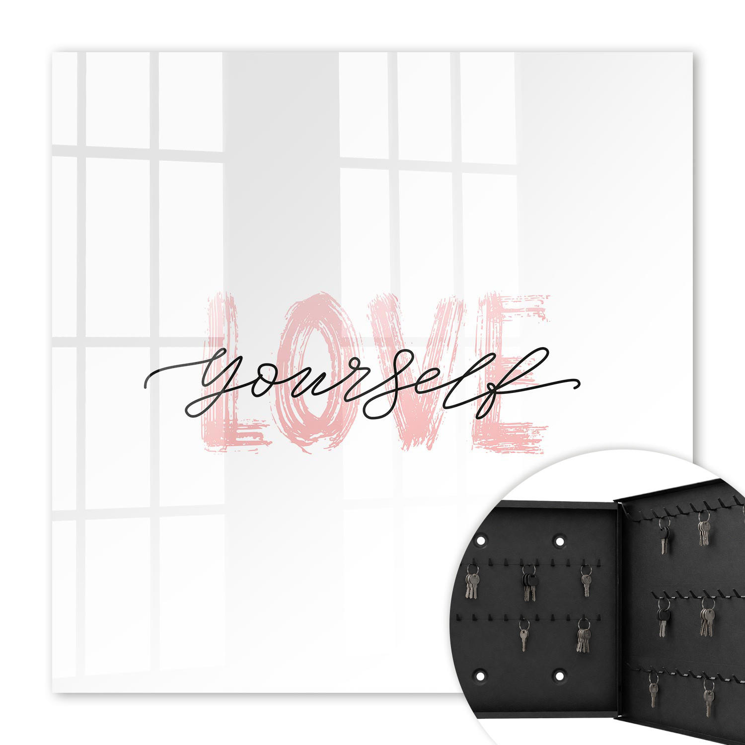 SCHLÜSSELBOX Schwarz 30x30 cm- Türöffnung nach rechts - Liebe dich selbst - Weiß, Metall (30/30/5cm) - TULUP