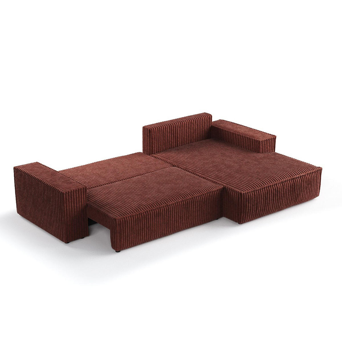 ECKSOFA Maze Ziegelfarbe Plüsch - Rechts Seite - Rostfarben/Schwarz, Holz/Holzwerkstoff (294/185cm) - Maison de Reve