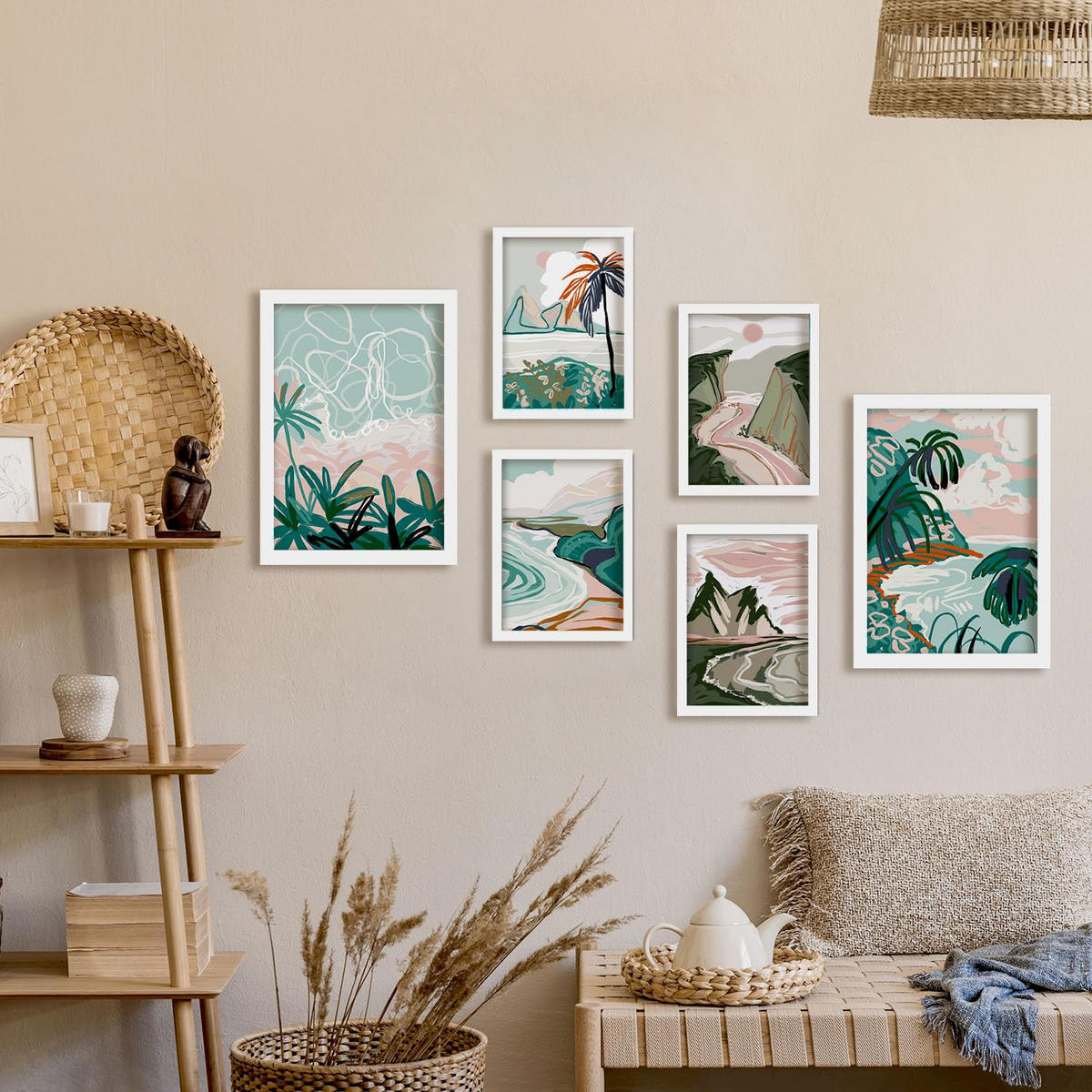 POSTER Set Mit 6 Küstenlandschaft Größe A3 & A4 Weißer Rahmen - Weiß, Papier (29.7/1cm) - Nacnic
