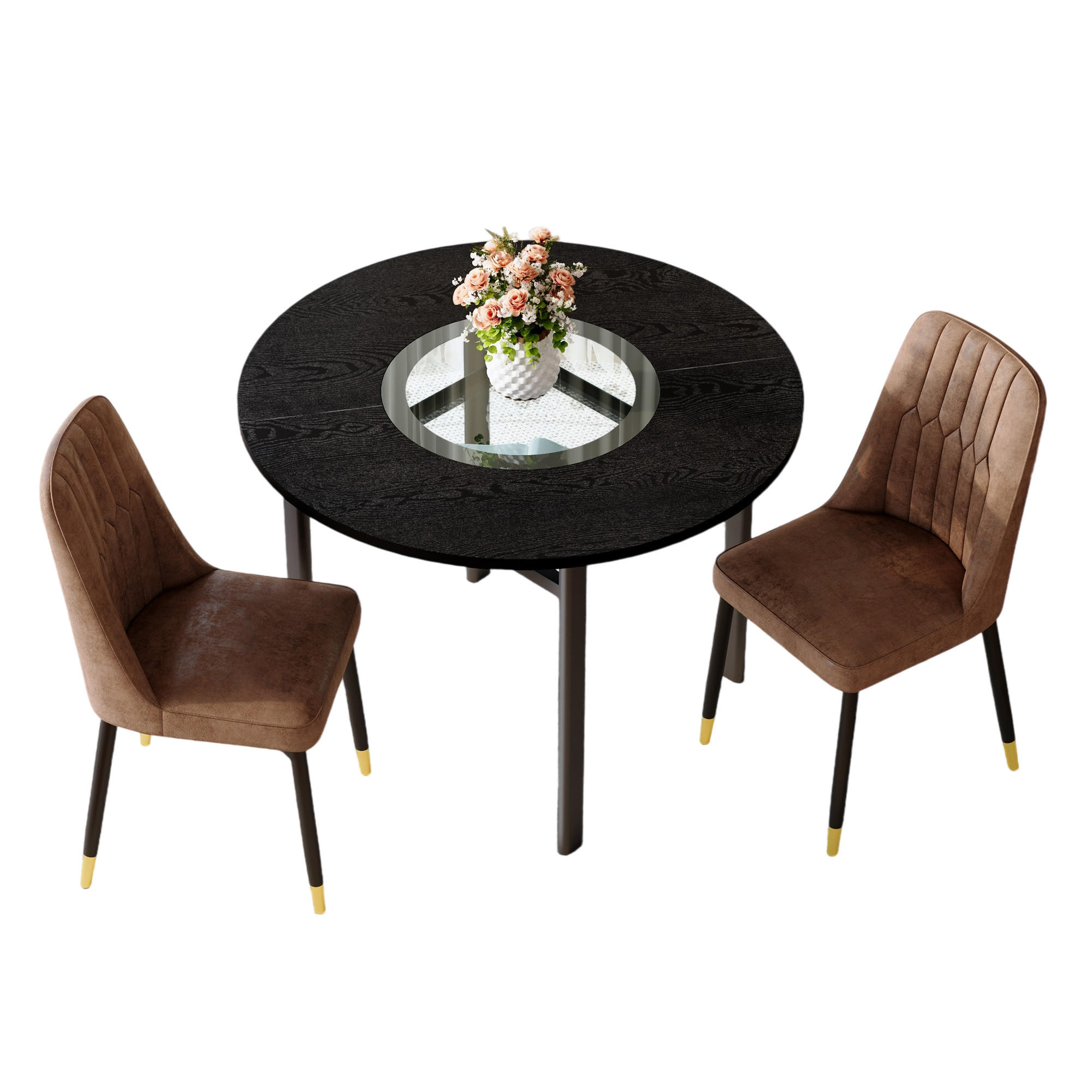 ESSGRUPPE DE-39384 3-teilig, mit 2 Tech-Stoff-Sesseln und Glasplatte Schwarz - Schwarz, Holzwerkstoff (100/76/100cm) - ComfortXL