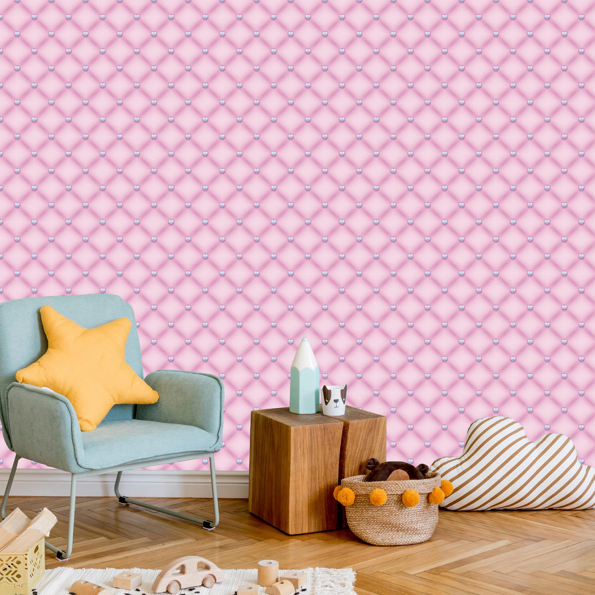 VLIESTAPETE Steppmuster in 3D-Optik – Rosa – 50x1000 cm - Rosa, Papier (50/1000cm) - Muralo