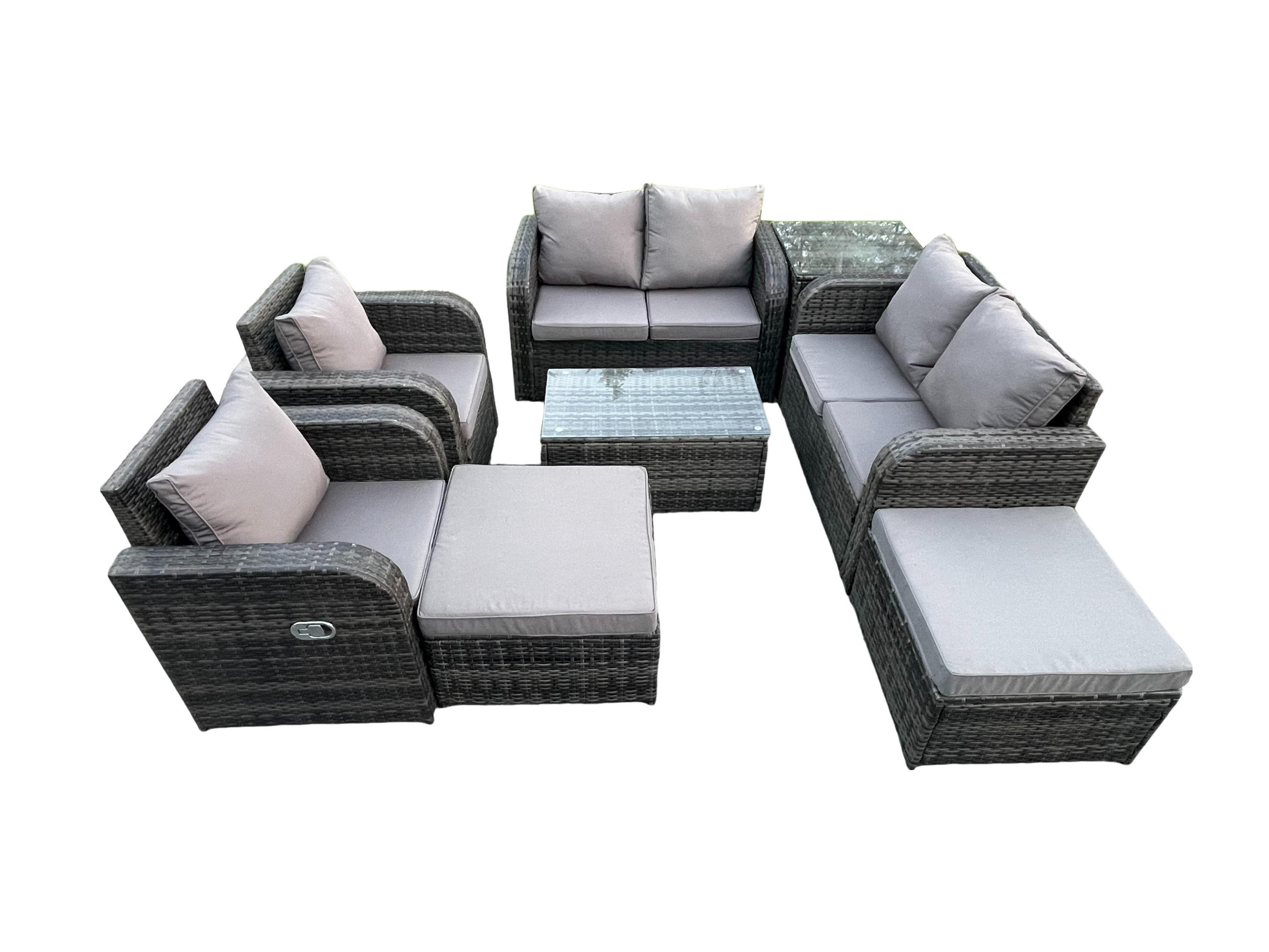 LOUNGESOFA-SET Polyrattan Dunkelgrau 8-Sitzer - Dunkelgrau, Metall - Fimous