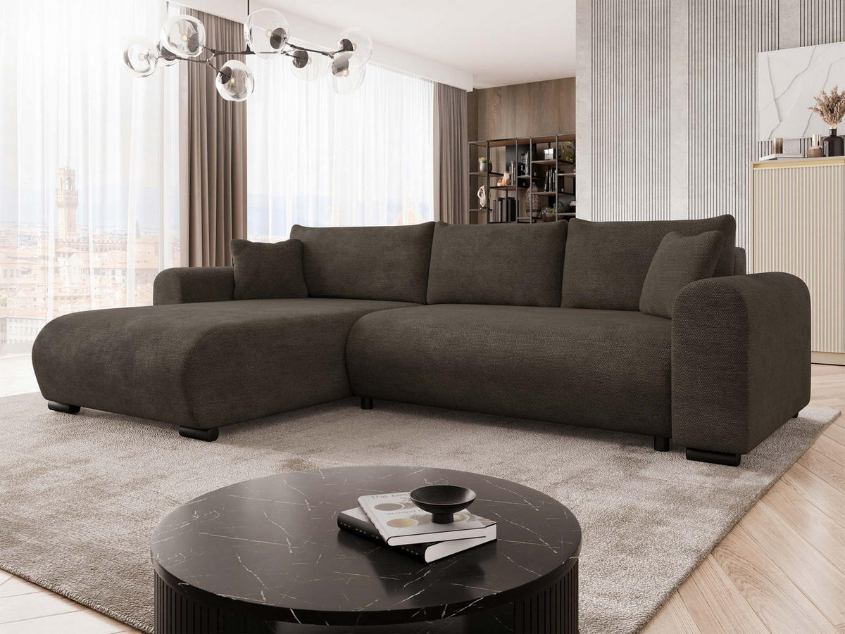ECKSOFA Merkos - Wengefarben/Schwarz, Holz/Textil (285/188cm) - MIRJAN24