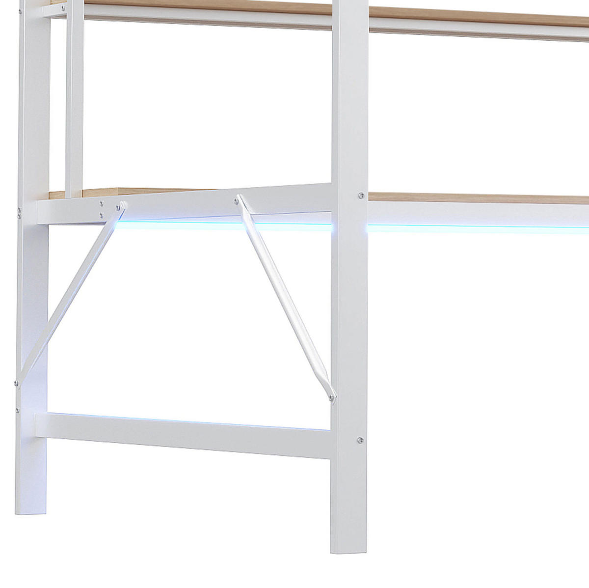 HOCHBETT 140/200 cm aus Metall mit Schreibtisch, Regal und LED-Beleuchtung Weiß - Weiß, Metall (140/200cm) - Modenvie