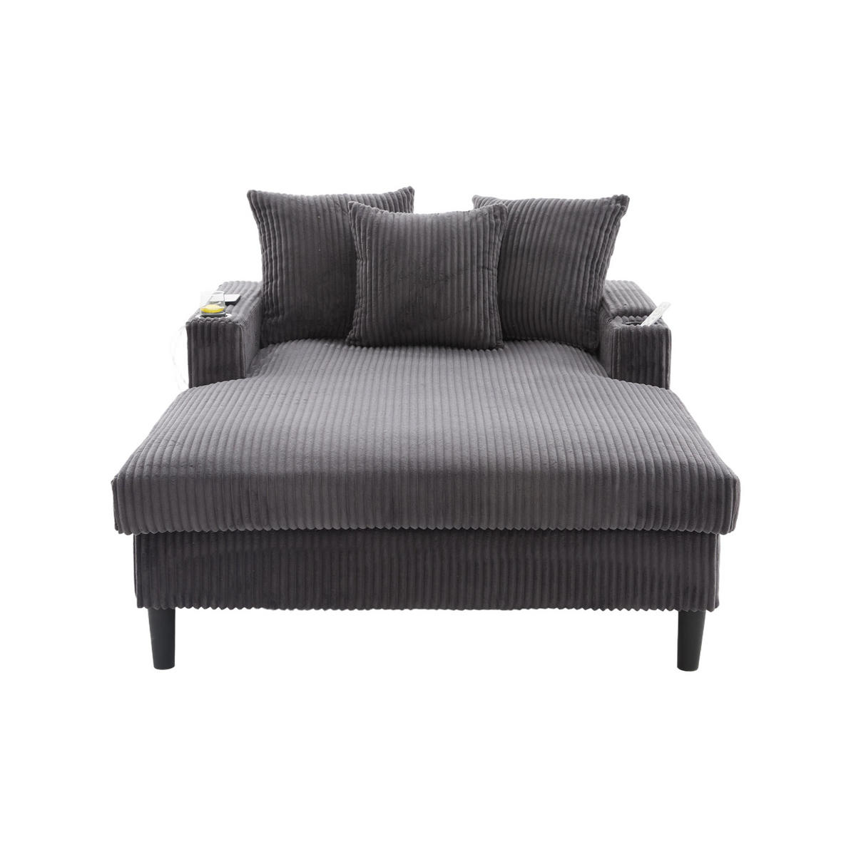 CHAISELONGUE 170/129/70 cm mit LED-Beleuchtung, USB-Anschluss, Stauraum und 2 Becherhaltern, Dunkelgrau - Dunkelgrau, Textil (170/70/129cm) - Redom