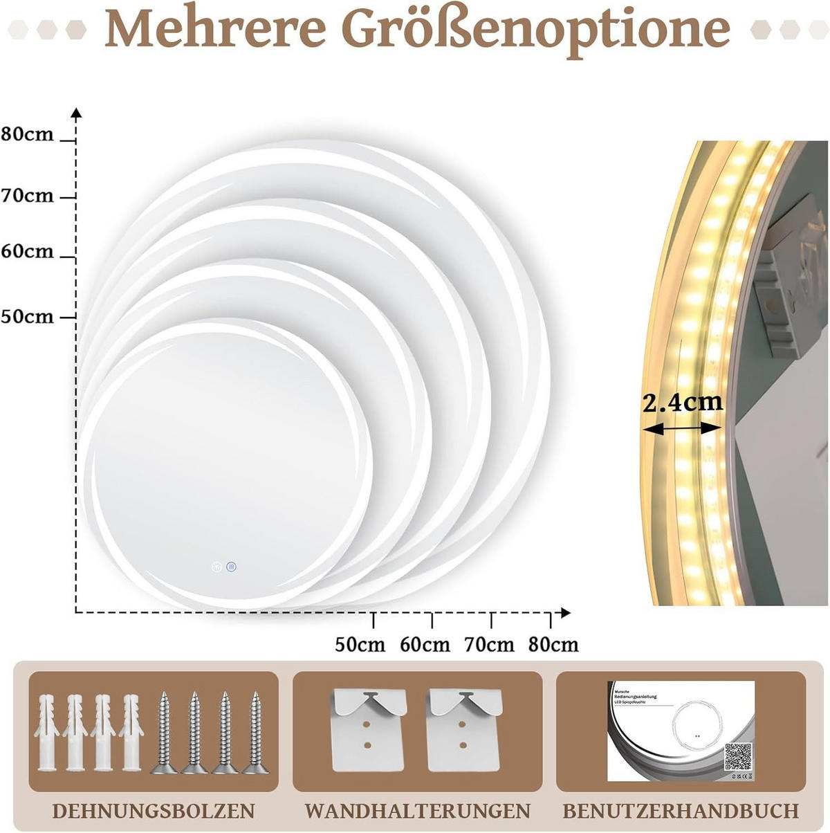 BADSPIEGEL Modernf Timo 50/50/2.4 cm - Alufarben, Glas/Metall (50/2.4/50cm) - ZMH
