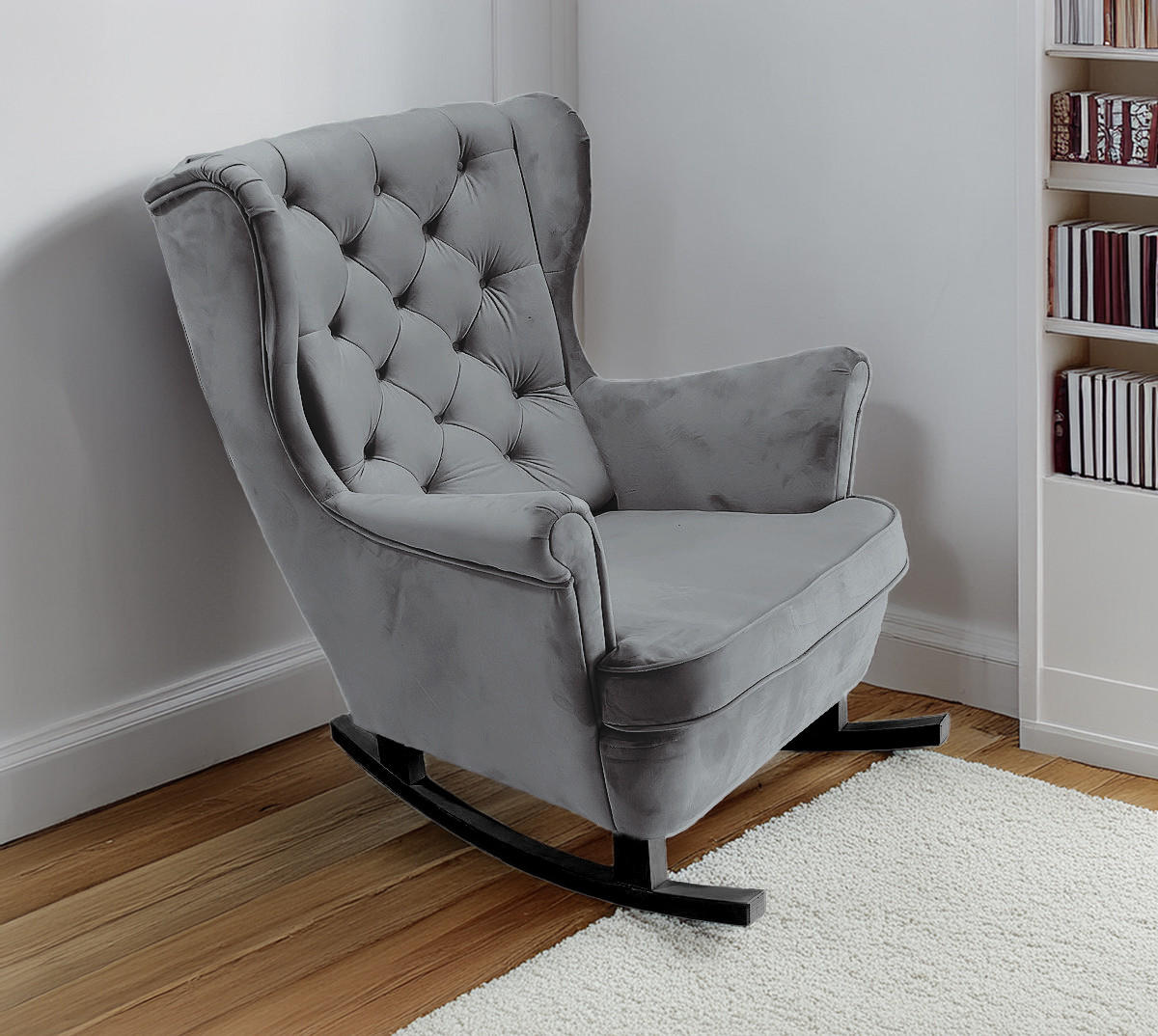 SCHAUKELSESSEL mit gepolstertem Sitz und Armlehnen, 102x81x95 cm, Asche_29858 - Dunkelgrau/Schwarz, Holz/Textil (81/102/95cm) - DomoHome