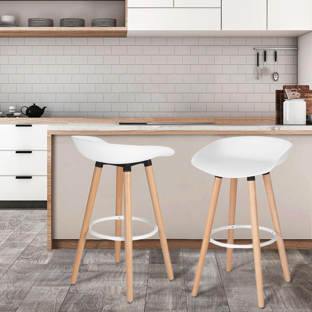 BARHOCKER-SET 2 Stück Weiß - Eichefarben/Weiß, Holz (45/77.5/43.5cm) - Urban Meuble