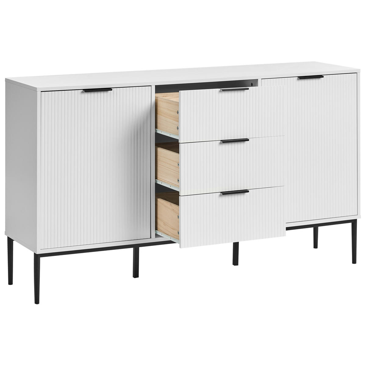 SIDEBOARD mit 2 Türen Weiß Leduc - Schwarz/Weiß, Holzwerkstoff/Metall (150/86/40cm) - Beliani