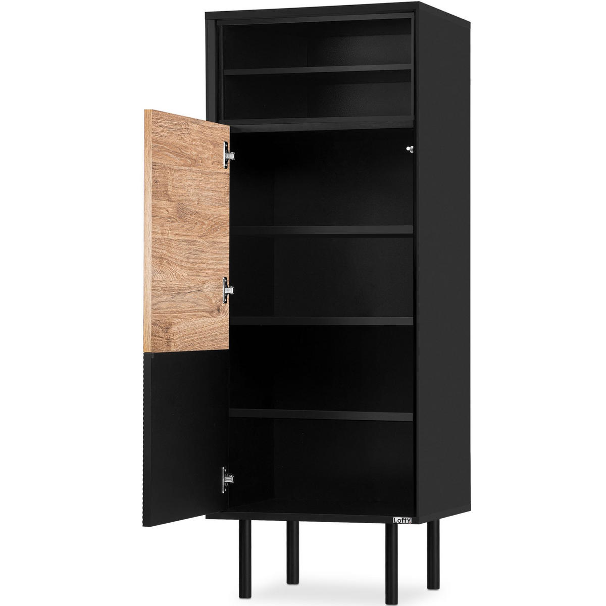 BÜCHERREGAL LOFTY mit Einsatz, schwarz - Eichefarben/Schwarz, Holzwerkstoff (52/135/41cm) - KONSIMO®