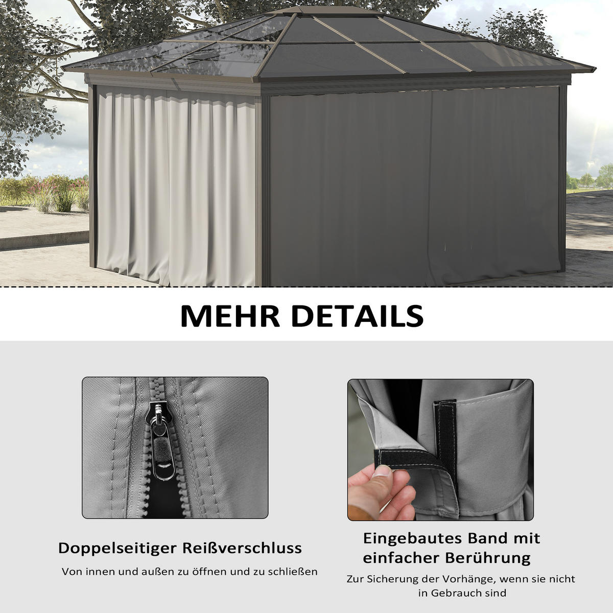 ERSATZVORHANG für Pavillon, Polyester, Hellgrau - Hellgrau, Kunststoff (205/1/302cm) - Outsunny