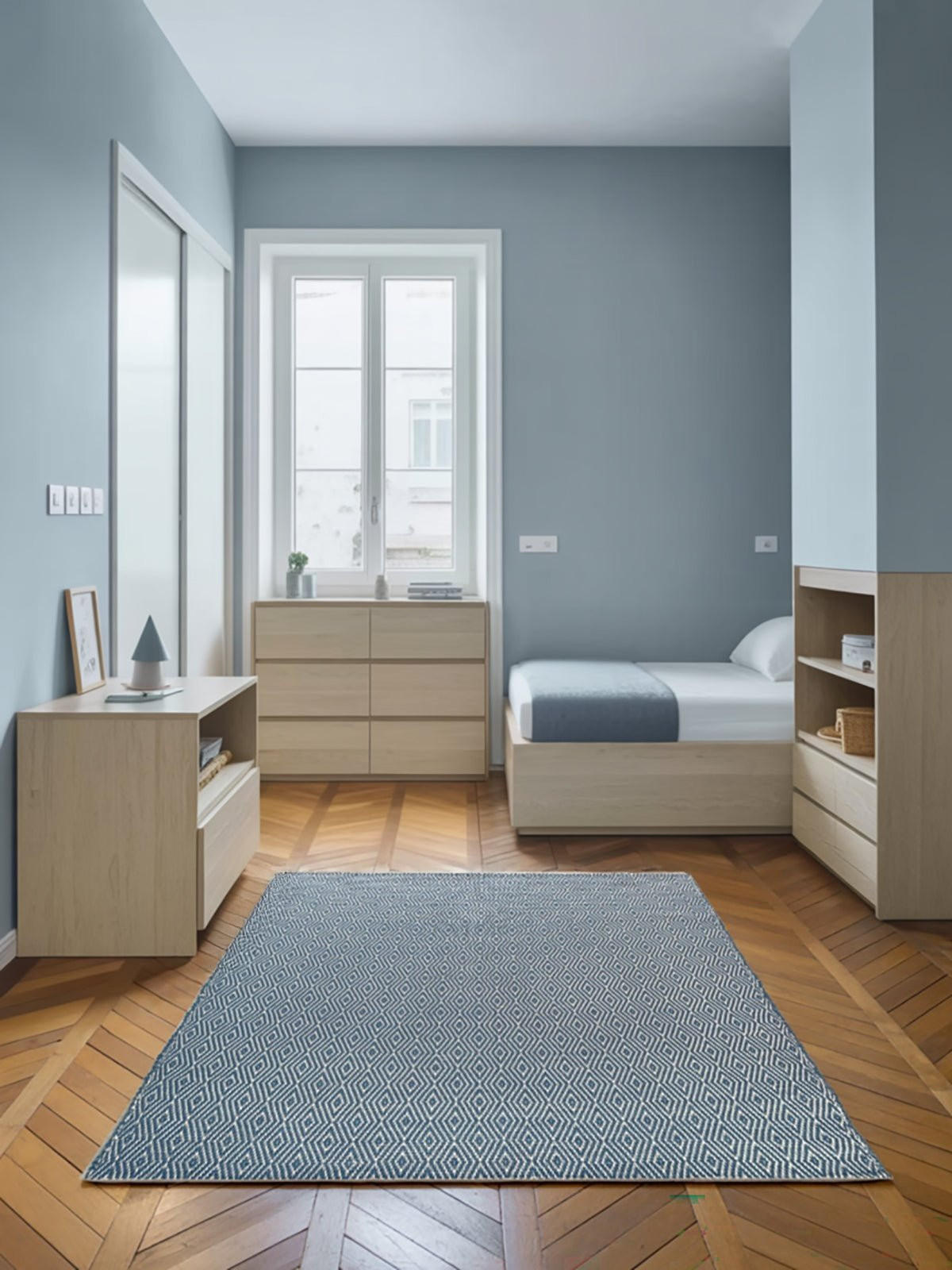 TEPPICH aus recycelten Fasern handgewebt blau - Blau, Naturmaterialien (160/230cm) - AFK Living