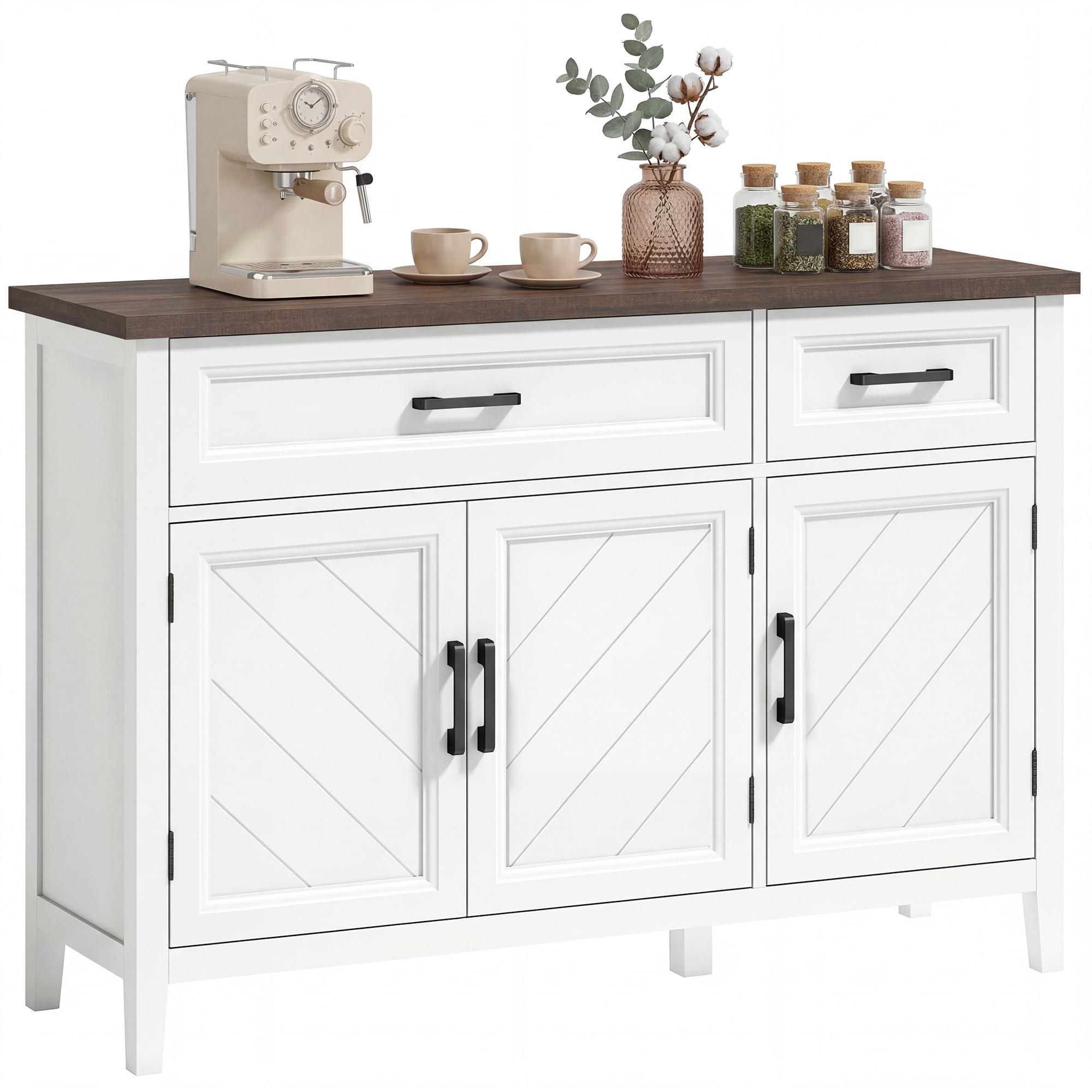 SIDEBOARD Weiß/Braun, 3 Türen, 2 Schubladen, 110/35/80,5 cm - Weiß, Holz (110/80.5/35cm) - PANGIVO