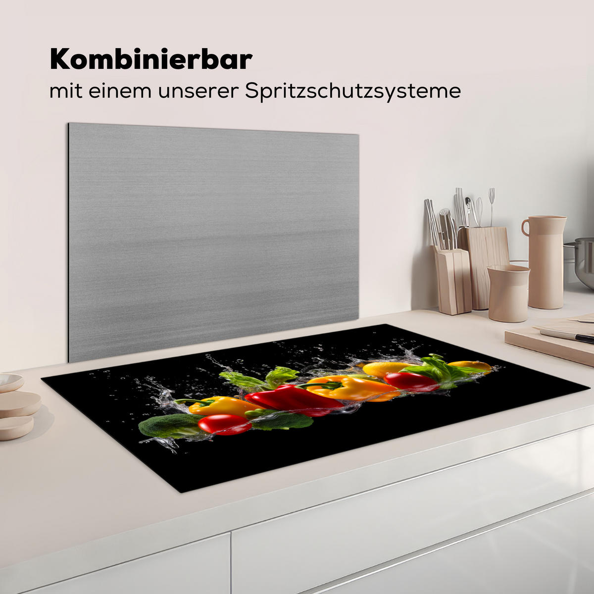 KRYT NA INDUKČNÍ DESKU Sladká paprika - Vodní - Zeleninová - Černá 91.2x52 cm - různobarevná, plast (91.2/52/0.2cm) - MuchoWow