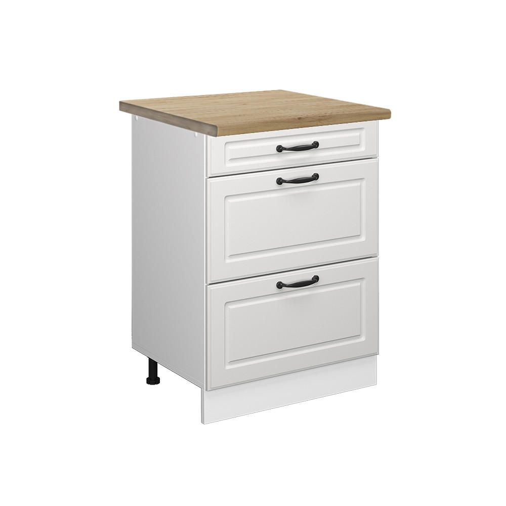 KÜCHENUNTERSCHRANK R-Line Weiß Landhaus 60 cm mit Schubladen, AP Eiche - Weiß, Holzwerkstoff (60/81.6/60cm) - Vicco