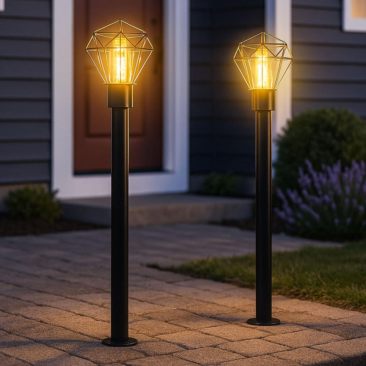 LED STEHLEUCHTE Gitter Edelstahl Schwarz - Schwarz, Metall (22.5/25.5/100cm) - Globo Lighting