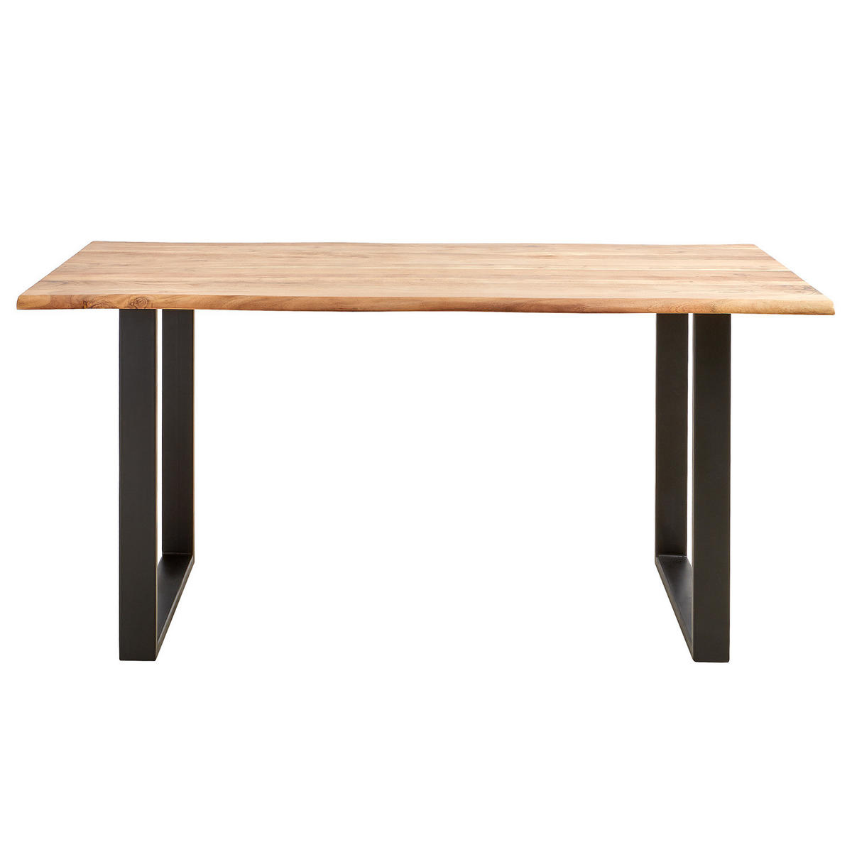 ESSTISCH mit Massivholzplatte - Akazie massiv / Eisen - Schwarz/Braun, Holz/Metall (90/180/76cm) - home24