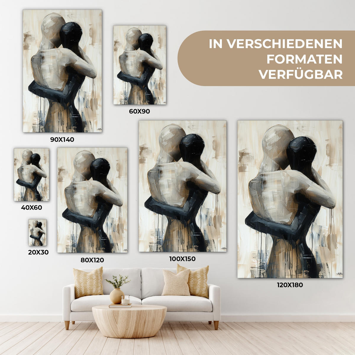 LEINWANDBILD Abstrakt - Liebe - Schwarz und weiß - Modern 90x140 cm - Schwarz, Textil (90/140cm) - MuchoWow