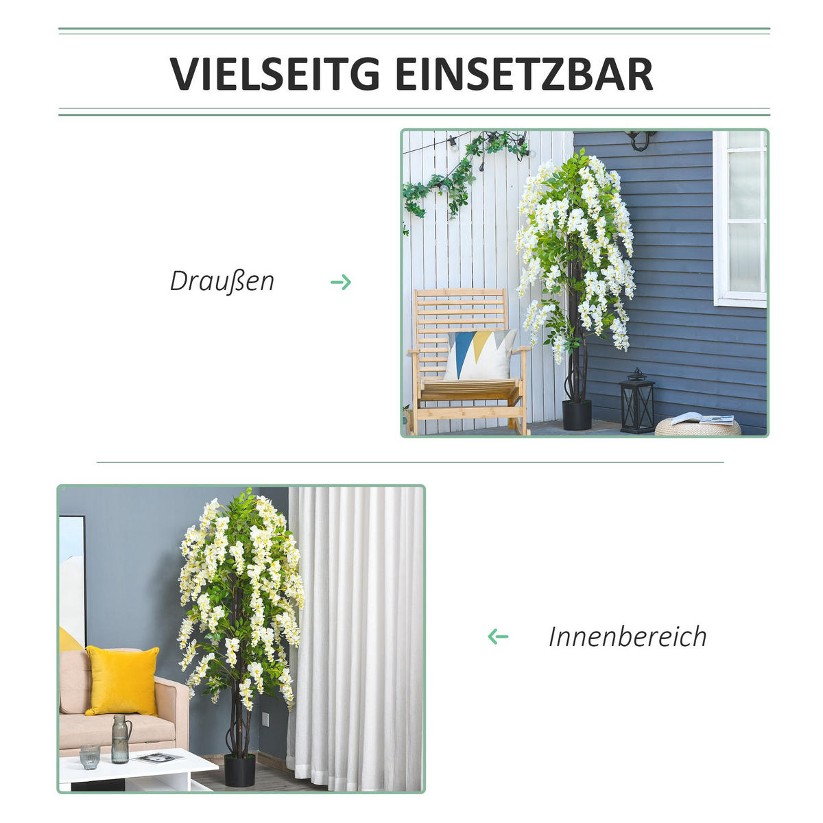 KÜNSTLICHE Pflanzen, PE, Weiß+Grün - Multicolor, Kunststoff (165cm) - Outsunny
