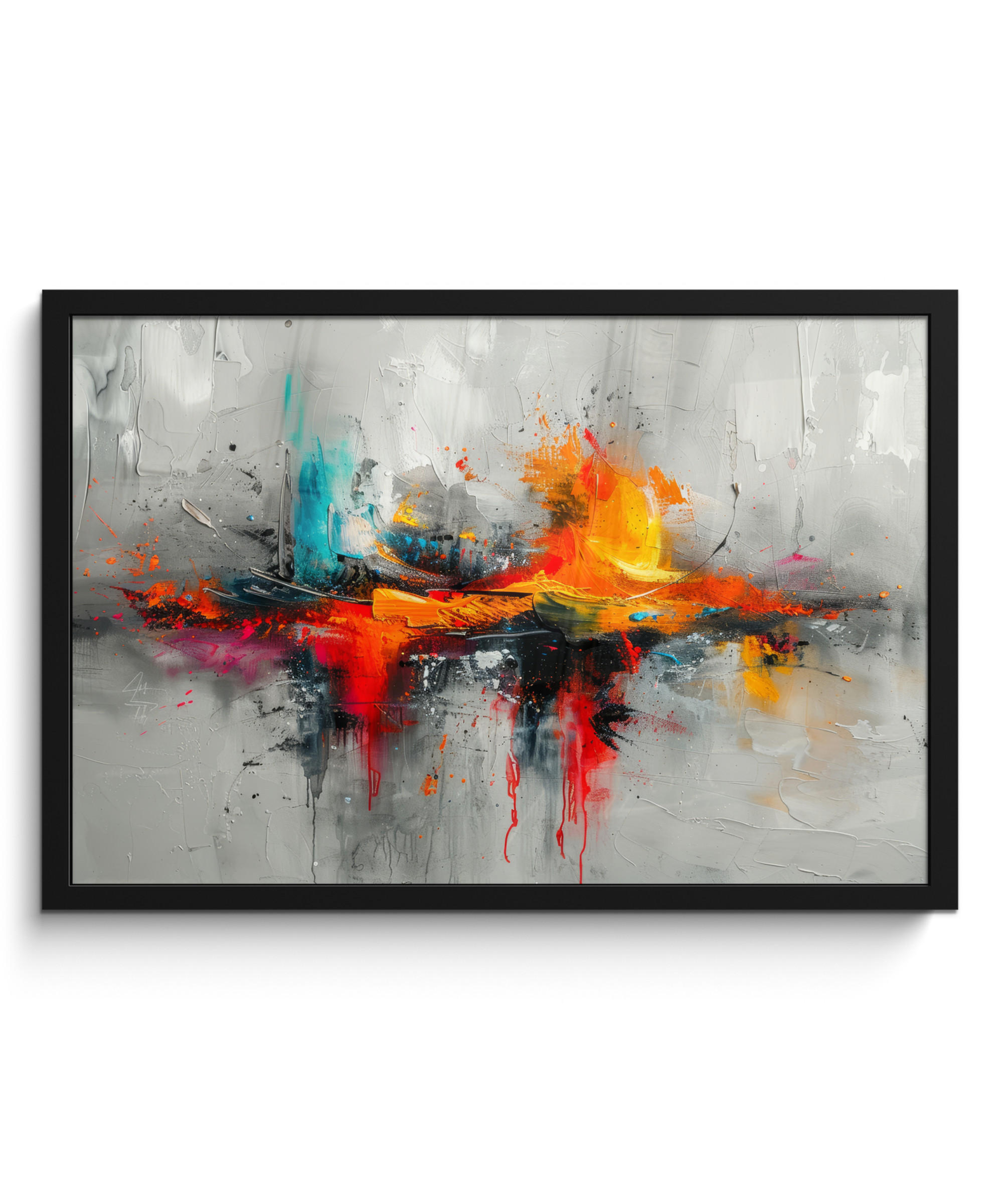 ZARÁMOVANÝ PLAGÁT Moderné umenie - Oranžová - Sivá - Abstraktné 60x40 cm - svetlosivá, papier (60/40cm) - MuchoWow