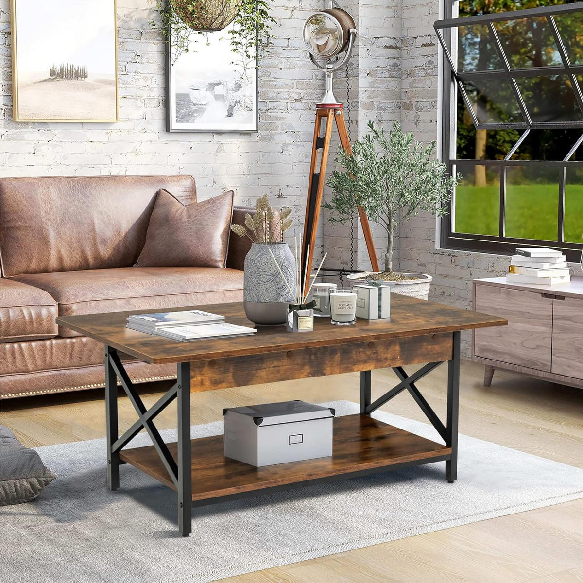 COUCHTISCH Braun - Braun, Holz (110/60/48cm) - COSTWAY