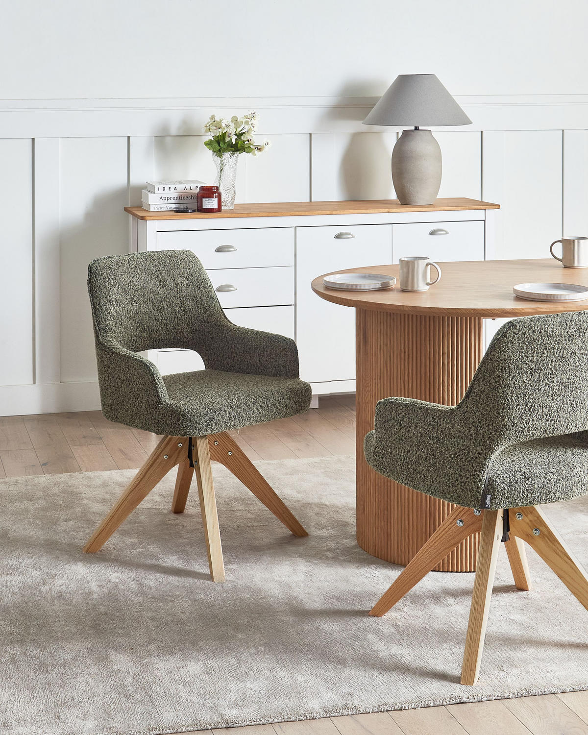 ESSZIMMERSTUHL drehbar Bouclé Grün Moravia - Braun/Grün, Holz/Textil (56/83/66cm) - Beliani