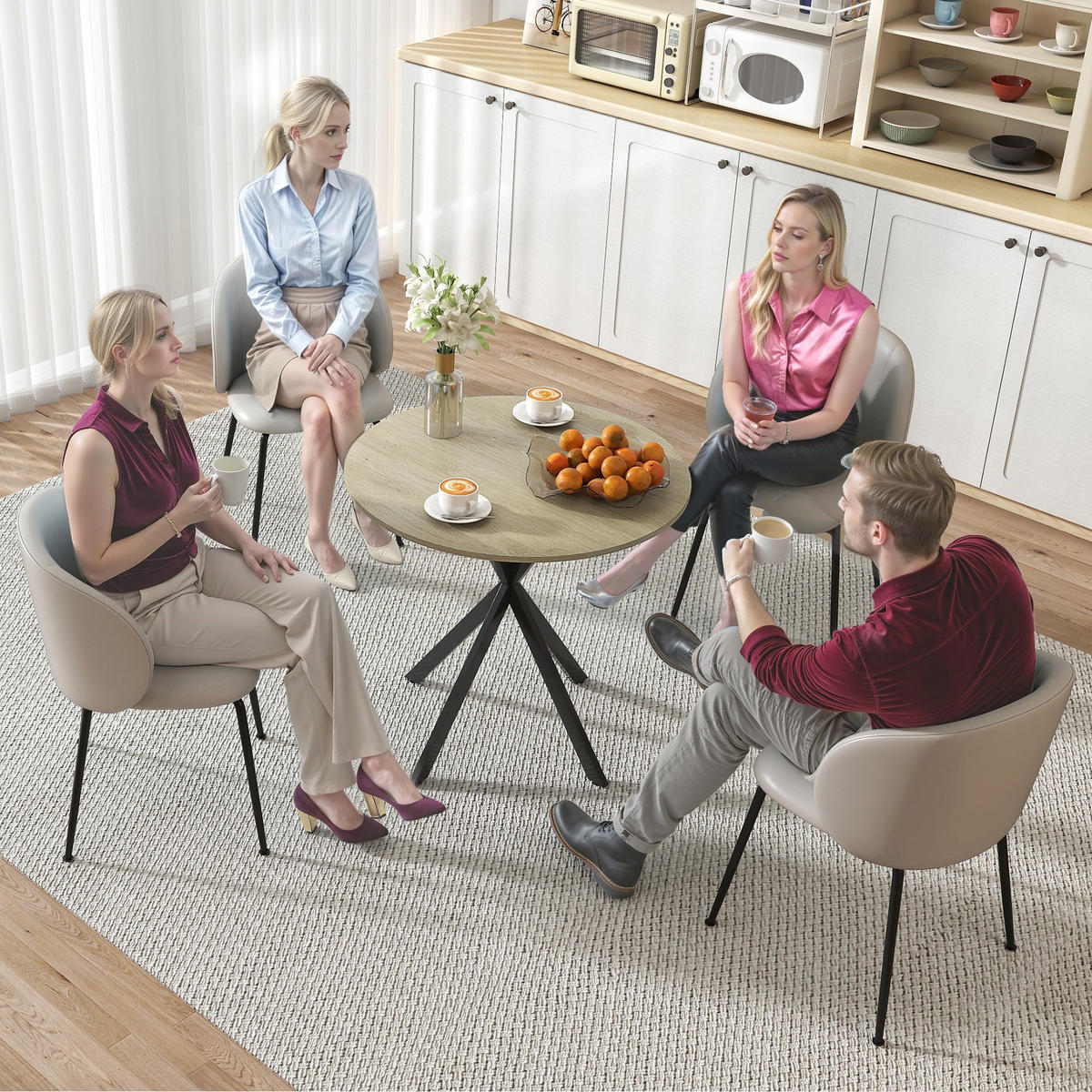 ESSTISCH für 2 Personen, Weiße Eiche - Sonoma Eiche, Metall (80/80/75cm) - HOMCOM