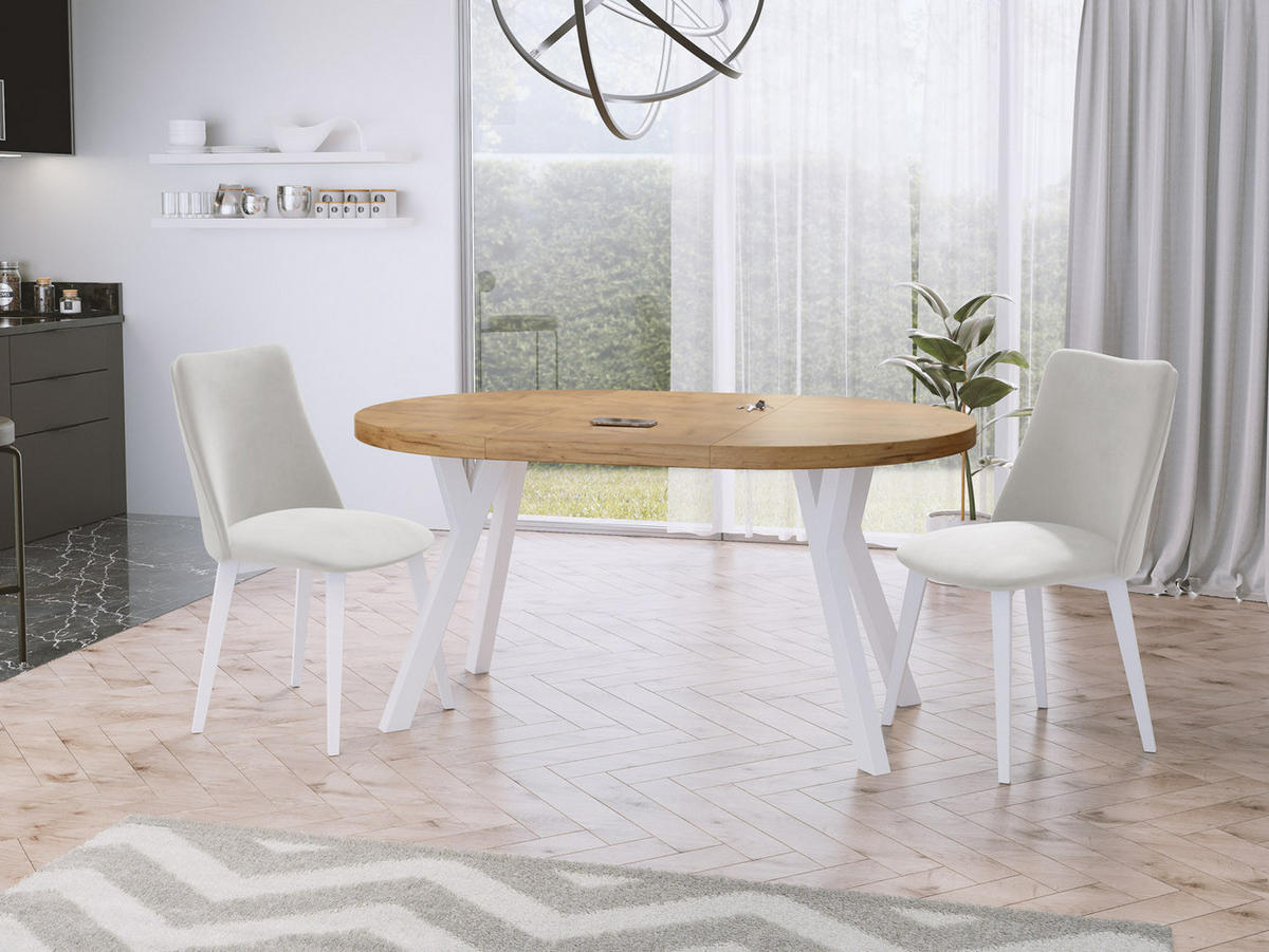 ESSTISCH Twixy runder ausziehbarer, Wotan Eiche 100-150/100/76 cm - Eiche Wotan/Weiß, Holz/Holzwerkstoff (100/100/76cm) - WFL GROUP