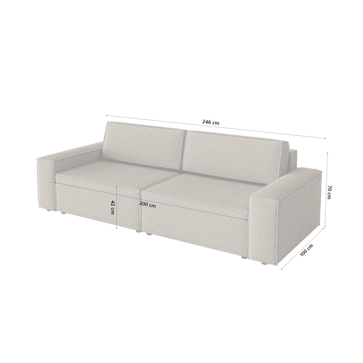 SOFA Lummo Mi mit Schlaffunktion, Braun - Braun, Textil (246/70/185cm) - Fedve
