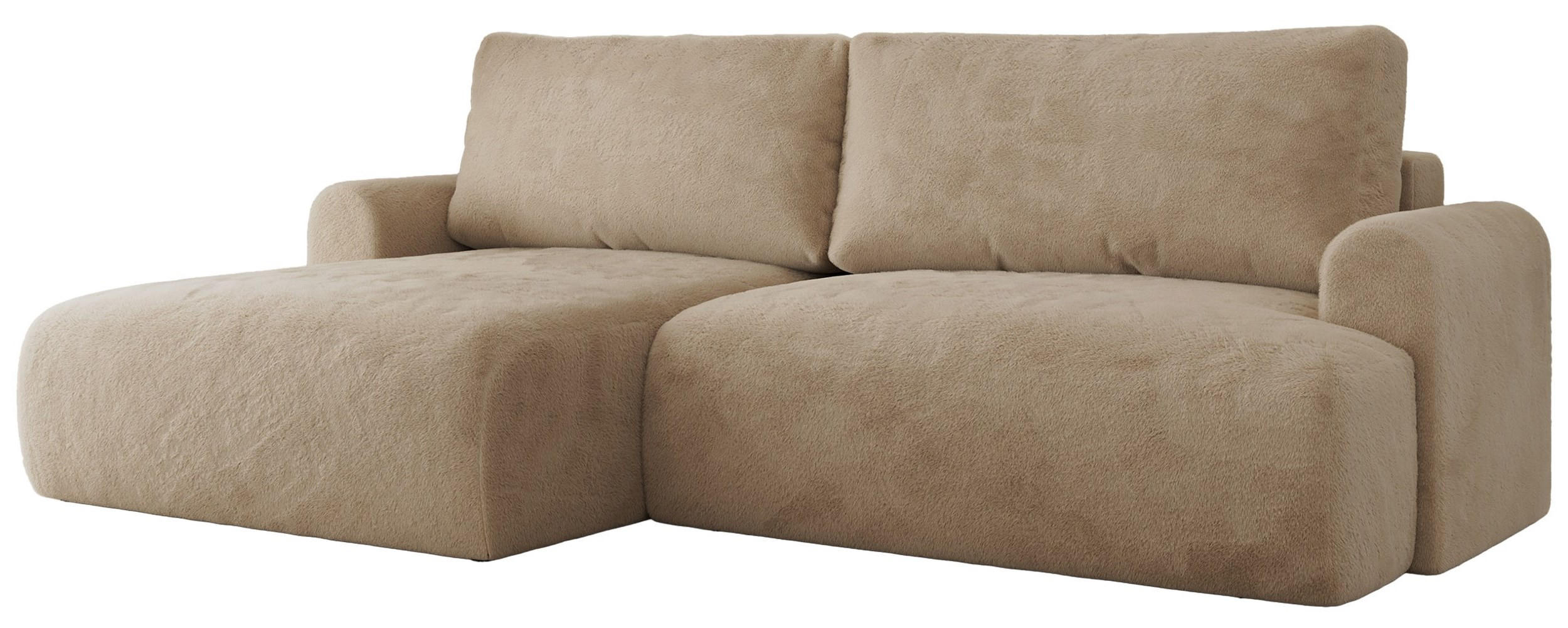 ECKSCHLAFSOFA TONO L Beige Plüsch - links - Beige/Schwarz, Kunststoff/Textil (260/150cm) - MKS