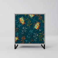 SIDEBOARD AUTUMN INSECTS, Grau, 57,5x42x67,5 cm, Schwarze Metall-Rahmenfüße - Multicolor/Schwarz, Holzwerkstoff/Metall (57.5/67.5/42cm) - SpaceRebels