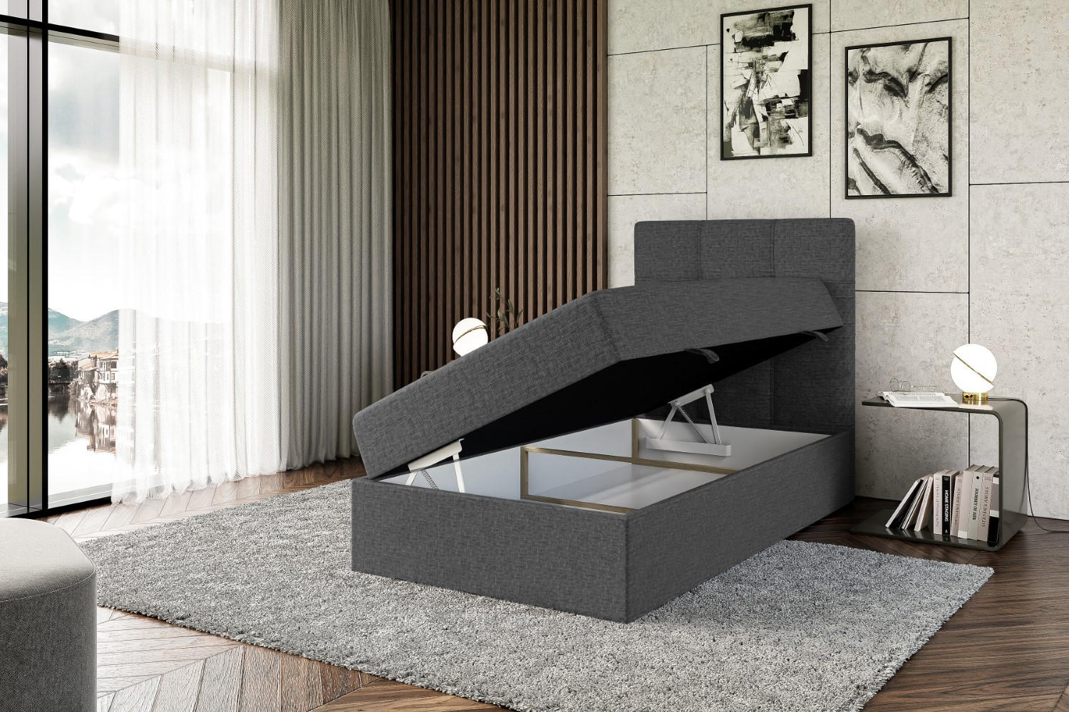 Thumbnail - Altdecor Boxbett, Dunkelgrau, Holzwerkstoff, Höhe ca. 20 cm, 90x200 cm, Schlafzimmer, Betten, Boxspringbetten