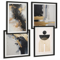 BILDER SET 4er Set - 50x50 cm & 40x60 cm Schwarzer Rahmen - Abstrakte Geometrie-Komposition - Schwarz, Kunststoff (50/50cm) - TULUP