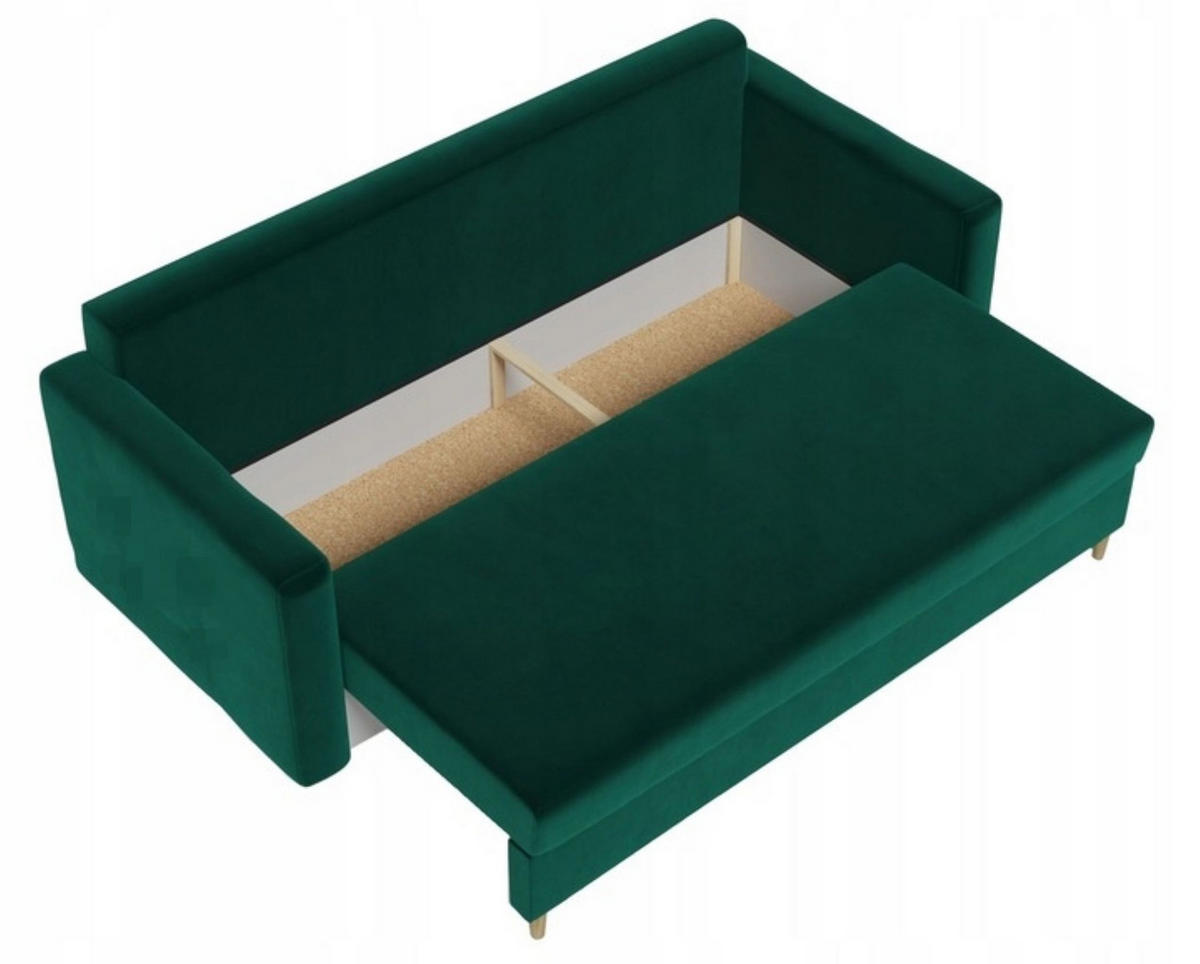 SCHLAFSOFA ARO, Sofa mit Schlaffunktion und Bettkasten, Klappsofa, Schlafcouch mit Füßen aus Naturholz, Veloursstoff, Couch in Frabe: Grün - Grün, Textil (217/100/87cm) - Sepro Meble