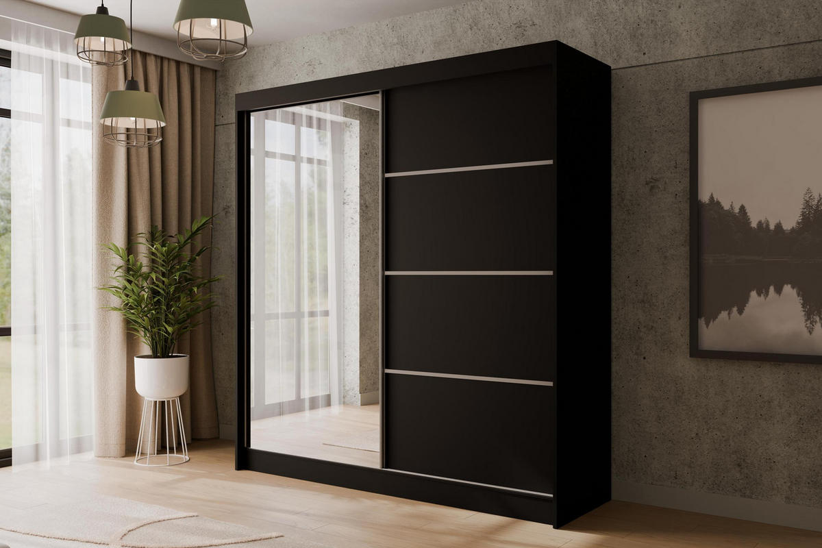 KLEIDERSCHRANK PAOKI - 200 cm - Schwarz - Schwarz, Holzwerkstoff (200/215/61cm) - ALTDECOR