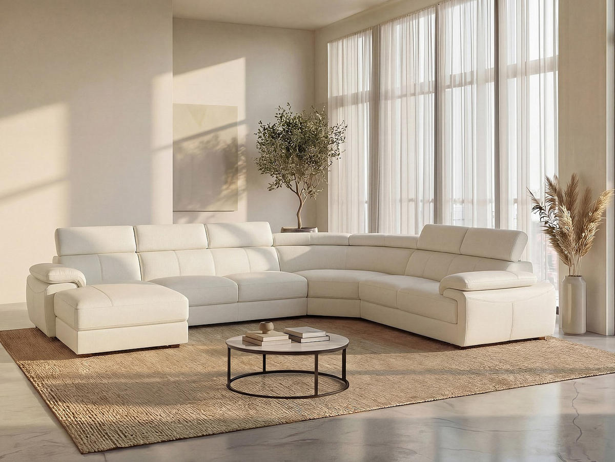 SOFA - 7 Personen - leder - weiß Elevanto - Weiß, Leder/Metall (355/90/172cm) - Vente-Unique