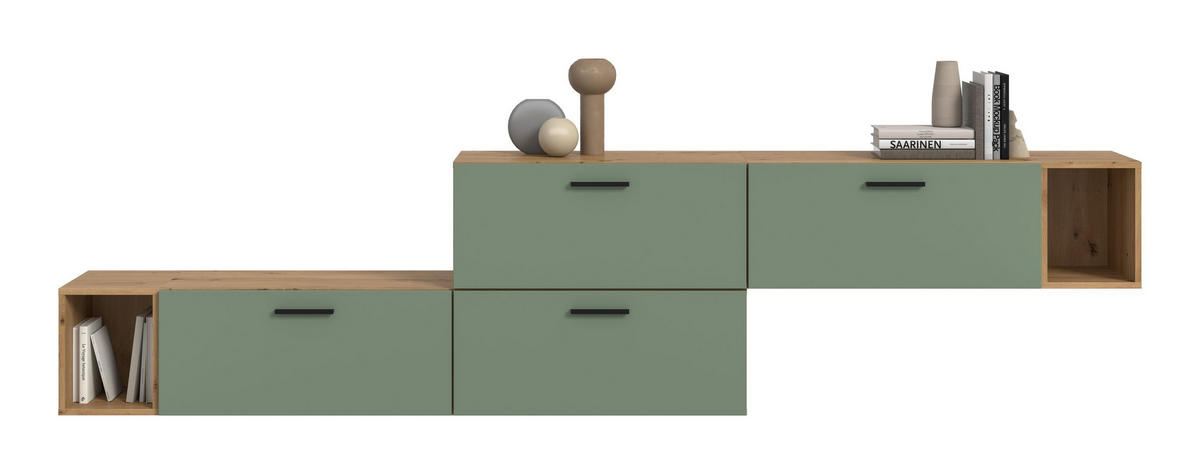 WOHNWAND Primo 2 tlg. (B/H/T: ca. 276/97/34 cm) in Artisan Oak /Smoke Green - Eiche Artisan, Holzwerkstoff (276/97/34cm)