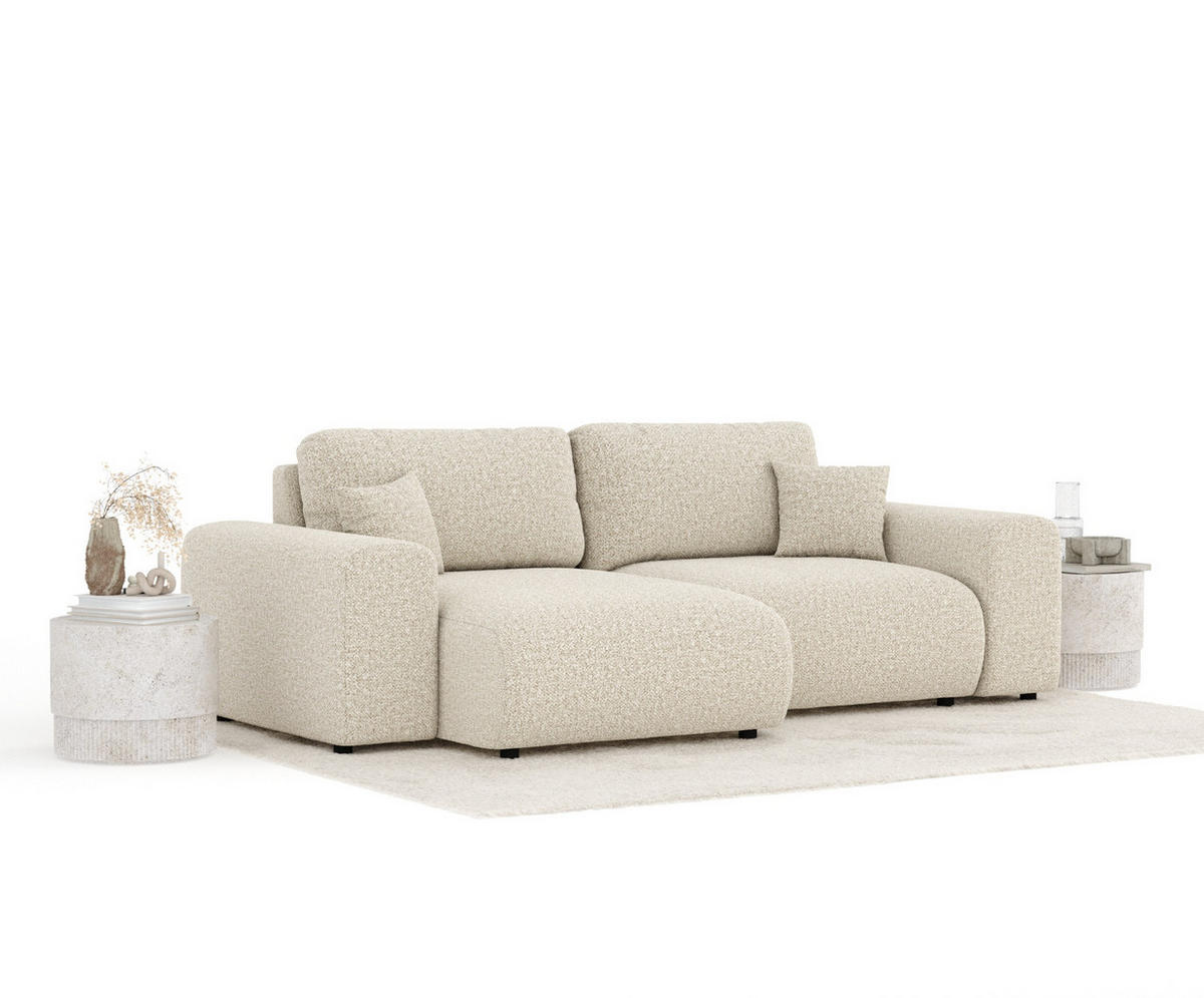 ECKSOFA Zanzibar Beige Plüschstoff - Beige/Schwarz, Holz/Holzwerkstoff (237/144cm) - Maison de Reve