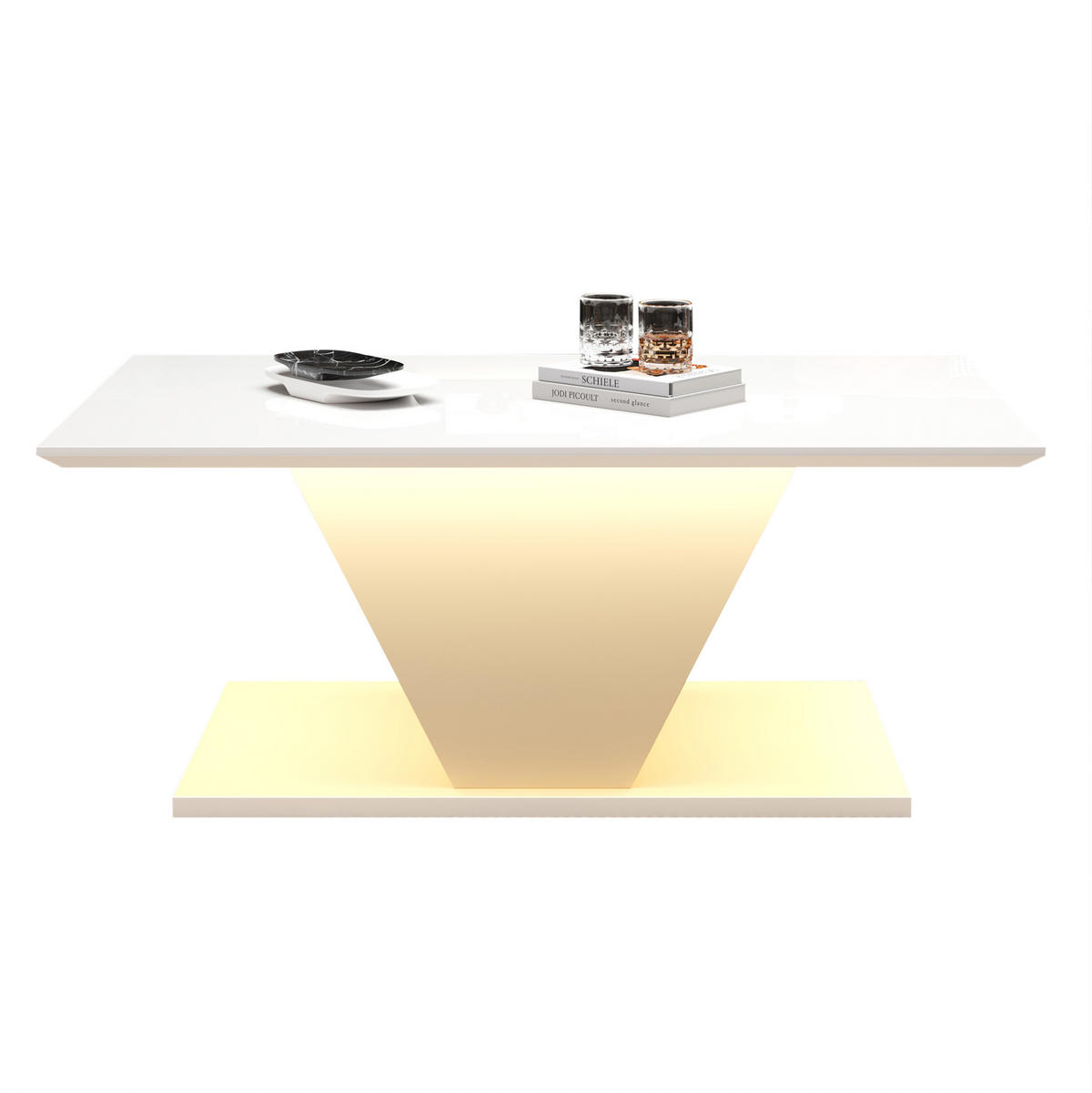 COUCHTISCH 100/50/46 cm in Weiß mit LED-Beleuchtung und Hochglanzplatte - Weiß, Holzwerkstoff (100/50/46cm) - Flora Grace