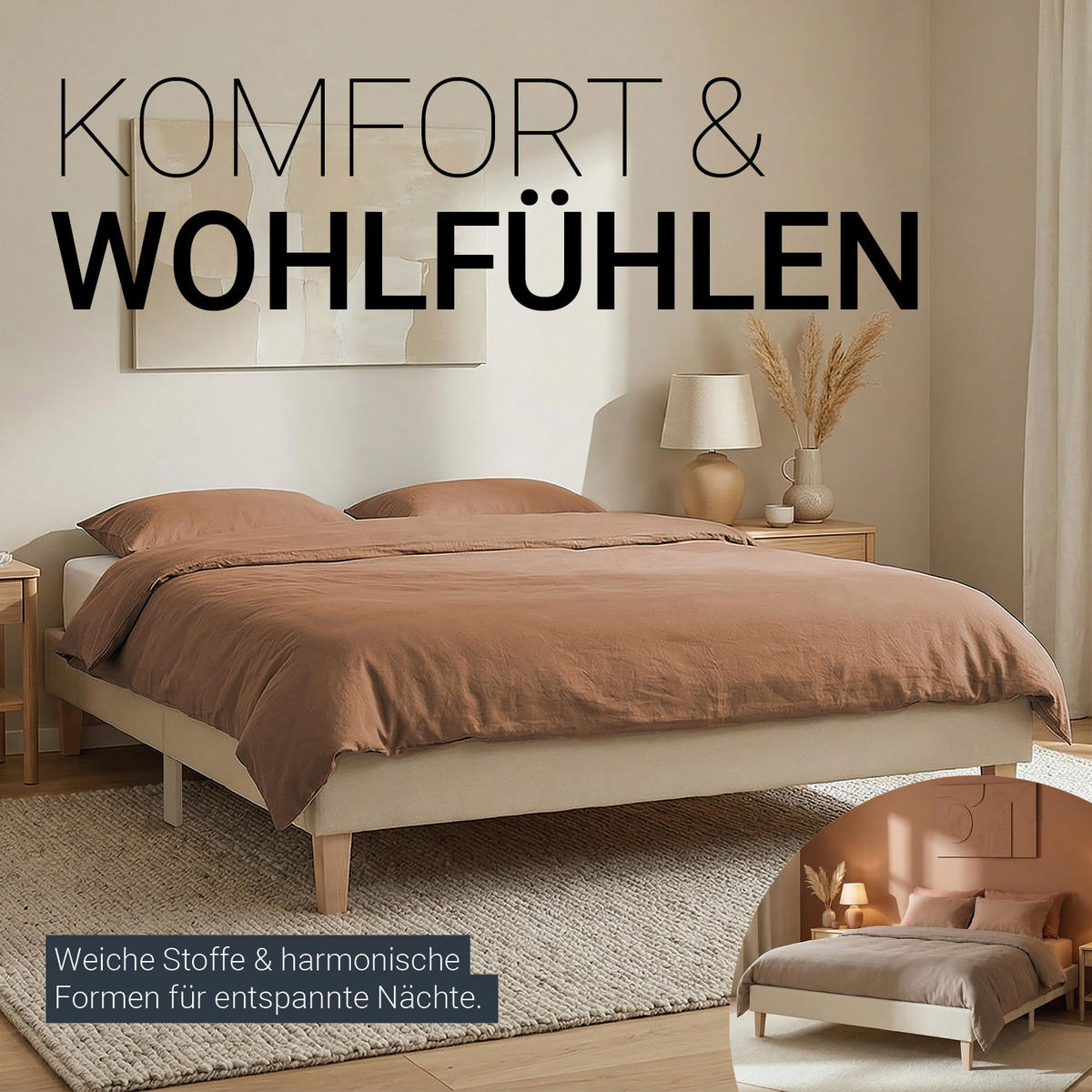 POLSTERBETT 140/200 cm in Beige + Lattenrost - Beige, Textil (140/200cm) - Homestyle4u