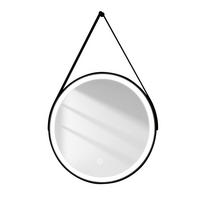 BADSPIEGEL Rund mit Beleuchtung mit Hängeriemen Schwarz ф60 cm - Schwarz, Glas (60/3/60cm) - EMKE