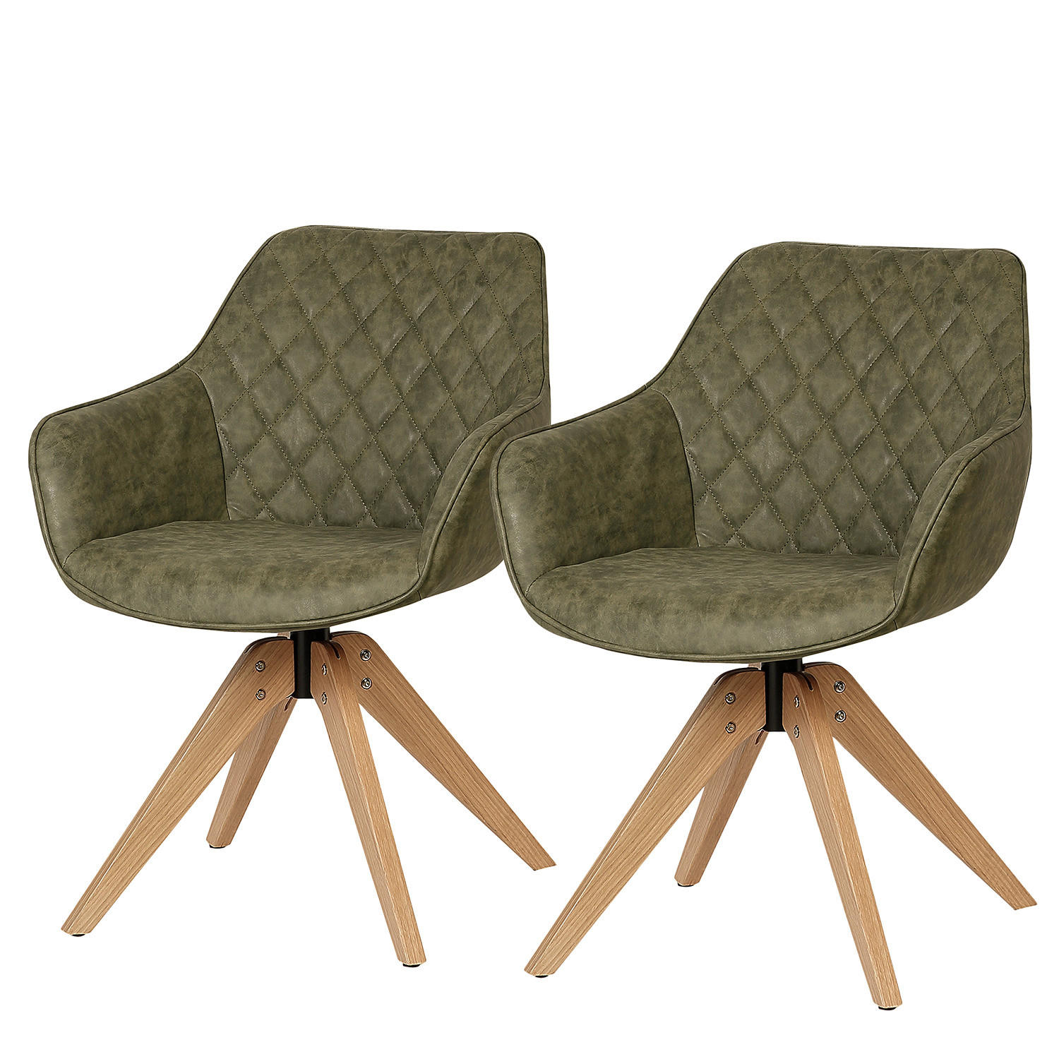ARMLEHNENSTUHL - Massivholz / Textil - Olivgrün, Leder/Holz (60/80/62cm) - home24