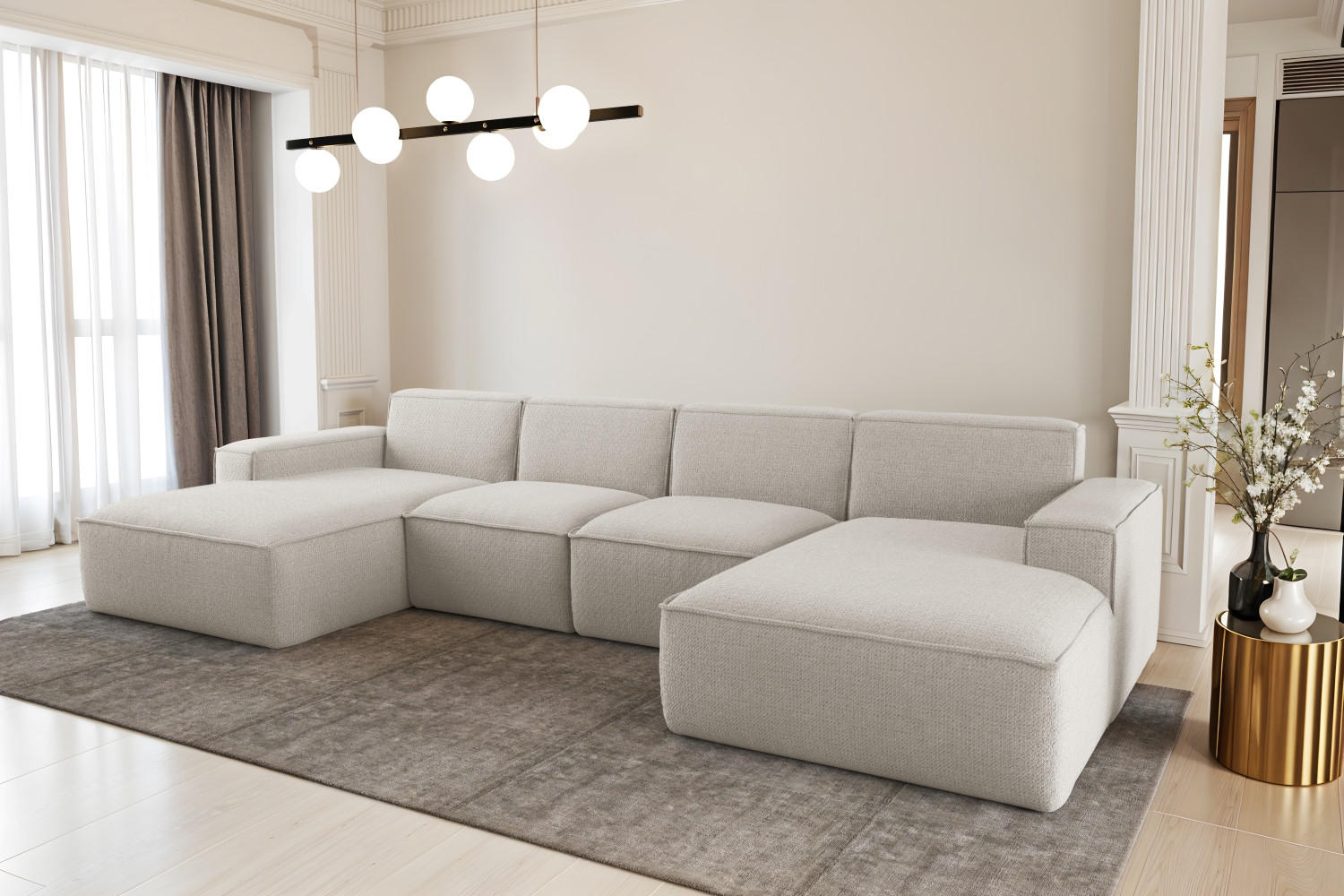 ECKSOFA U-Form Siena mit Stoff Artico Nata - Ecru, Holz (344/165cm) - Kaiser Möbel