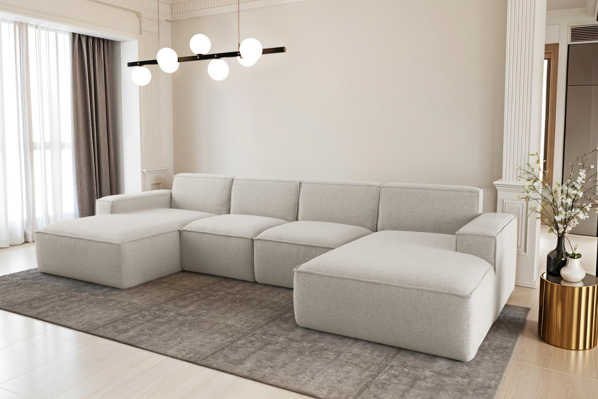 ECKSOFA U-Form Siena mit Stoff Artico Nata - Ecru, Holz (344/165cm) - Kaiser Möbel