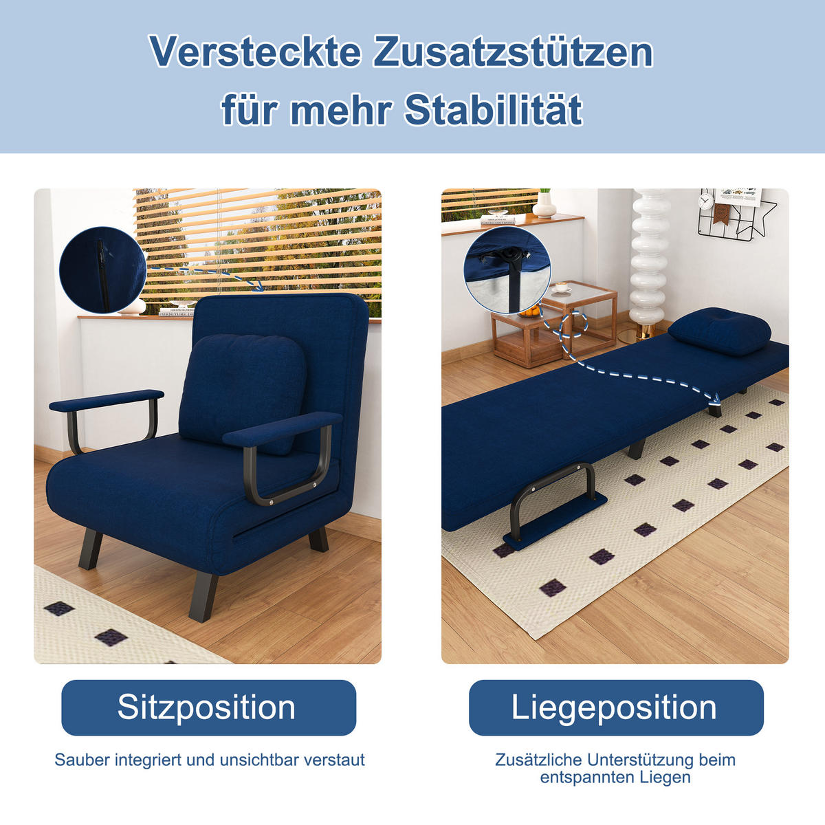 SCHLAFSESSEL 5-fach verstellbar mit Liegefunktion, DE-42425, Blau - Blau, Metall (60/79/60cm) - ComfortXL